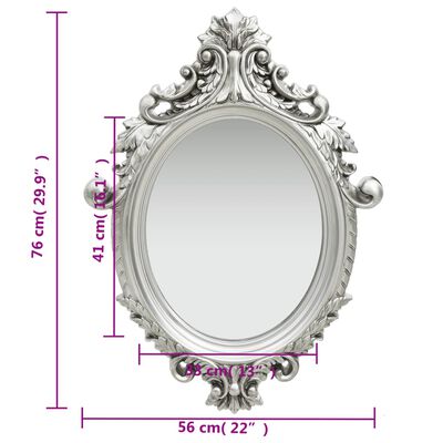 vidaXL vægspejl 56x76 cm slotstil sølvfarvet