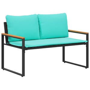 vidaXL b&aelig;nk med pude Sort og turkis 115 x 65 x 72 cm Rattan