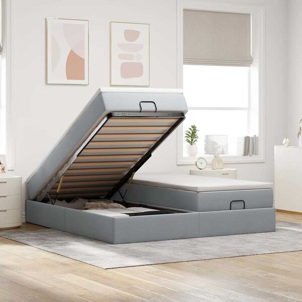 vidaXL osmannisk sengeramme med madrasser 180x200 cm stof lysegr&aring;