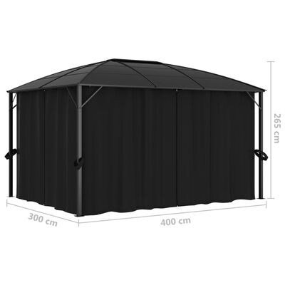 vidaXL pavillon med gardiner 400x300x265 cm antracitgrå