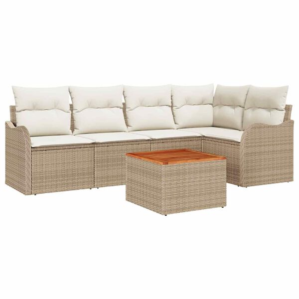 vidaXL Havesofa S&aelig;t med pude 6 pcs Beige polyrattan