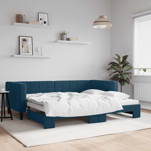 vidaXL daybed med udtr&aelig;k 90x200 cm velour bl&aring;