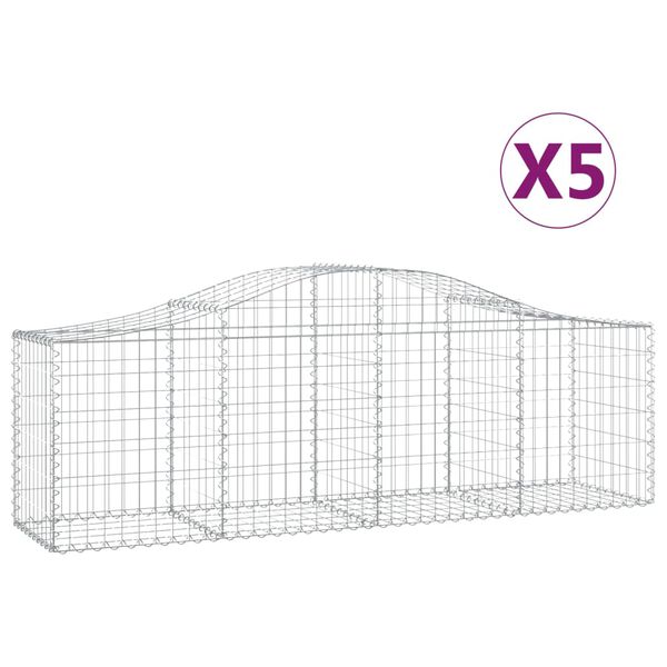 vidaXL buede gabionkurve 5 stk. 200x50x60/80 cm galvaniseret jern