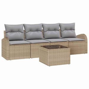 vidaXL Havesofa S&aelig;t 5 pcs 4-Seater Beige og gr&aring; polyrattan