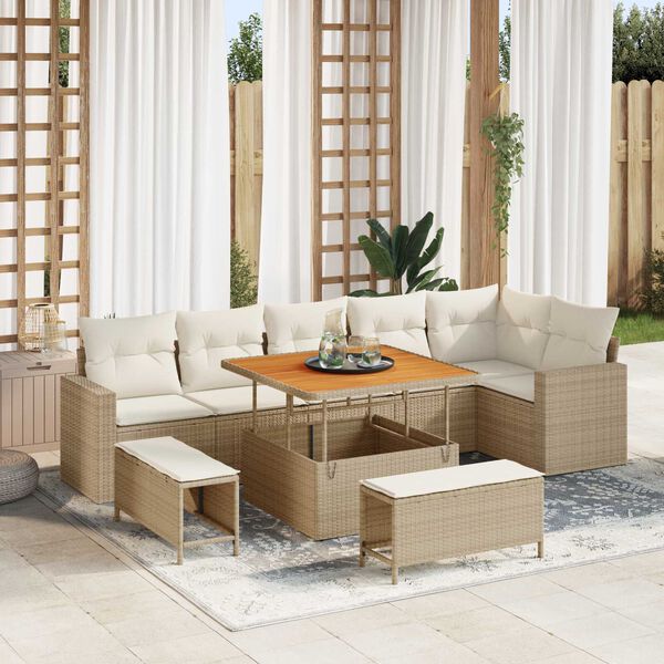 vidaXL Havesofa S&aelig;t 9 pcs Beige polyrattan