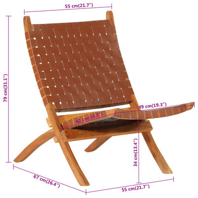 vidaXL foldbar stol ægte skind brun