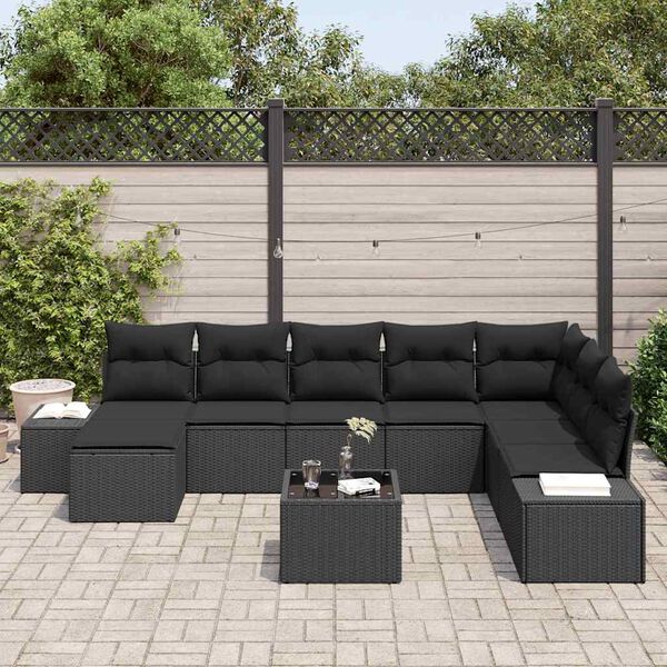 vidaXL Havesofa S&aelig;t med pude 9 pcs polyrattan