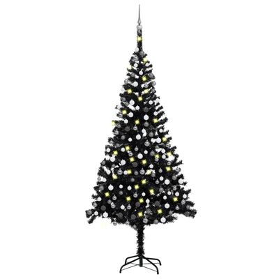 vidaXL kunstigt juletræ med lys og kuglesæt 240 cm PVC sort