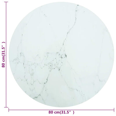 vidaXL bordplade Ø80x1 cm hærdet glas med marmordesign hvid