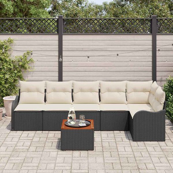 vidaXL Havesofa Sæt med pude 7 pcs Sort polyrattan