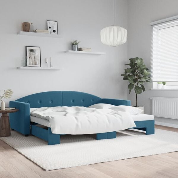 vidaXL daybed med udtr&aelig;k 90x200 cm velour bl&aring;