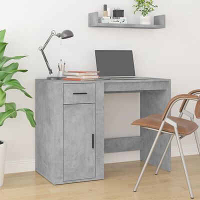 vidaXL skrivebord med skabe konstrueret træ betongrå