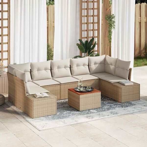 vidaXL Havesofa S&aelig;t med pude 8 pcs Beige polyrattan
