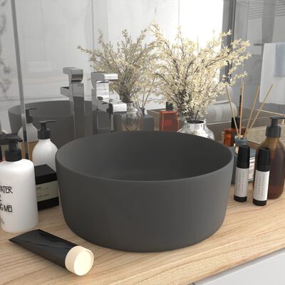 vidaXL luksuriøs håndvask 40x15 cm rund keramik mat mørkegrå