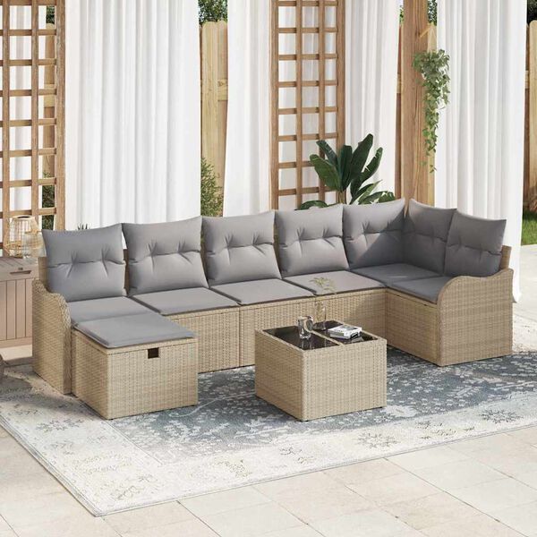 vidaXL Havesofa S&aelig;t med pude med opbevaring 8 pcs Beige Poly rattan