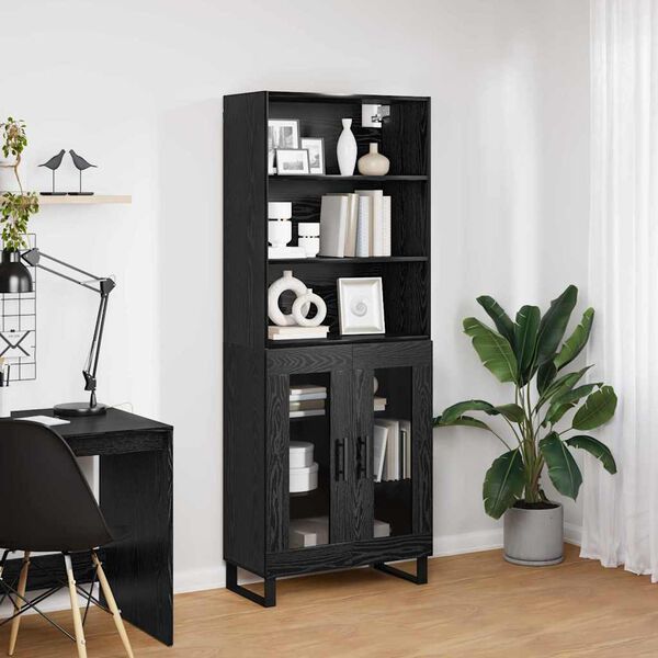 vidaXL Highboard Sort eg 69,5 x 34 x 180 cm Konstrueret tr&aelig;
