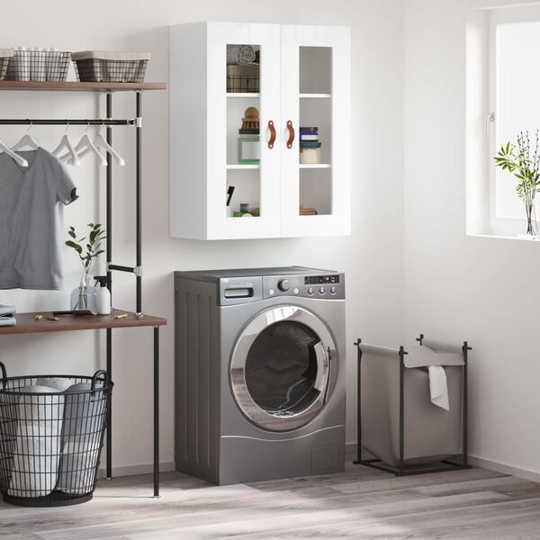 vidaXL v&aelig;gh&aelig;ngt skab 69,5x34x90 cm konstrueret tr&aelig; hvid h&oslash;jglans