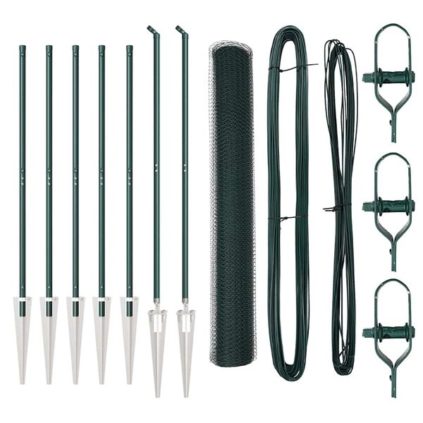 vidaXL Hegn med stolper Gr&oslash;n 1 x 10 m PVC-belagte st&aring;l