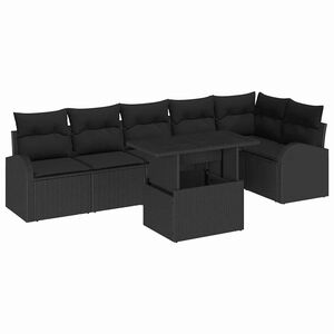 vidaXL Havesofa S&aelig;t med opbevaring med pude 7 pcs Sort polyrattan