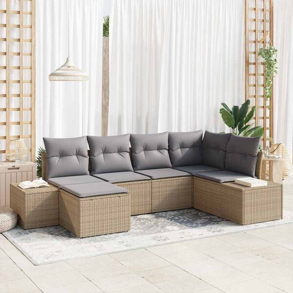 vidaXL Havesofa Sæt med pude 6 pcs Beige og lys grå polyrattan