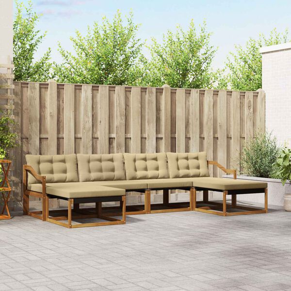 vidaXL Udend&oslash;rs sofagruppe med pude 6 pcs Naturlig og Beige