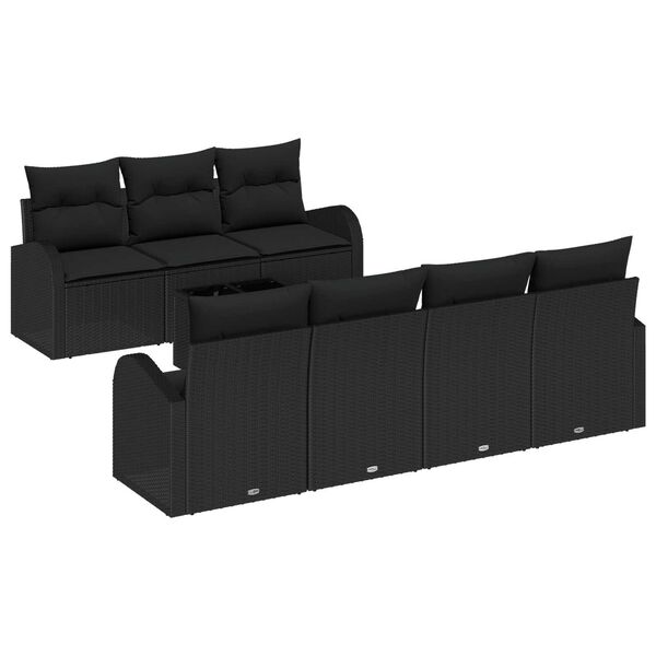 vidaXL Havesofa S&aelig;t med pude 8 pcs Sort Polyrattan og st&aring;l og glas