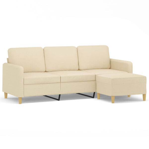 vidaXL 3-personers sofa med fodskammel 180 cm stof Cremefarvet