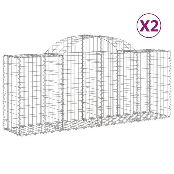 vidaXL buede gabionkurve 2 stk. 200x50x80/100 cm galvaniseret jern