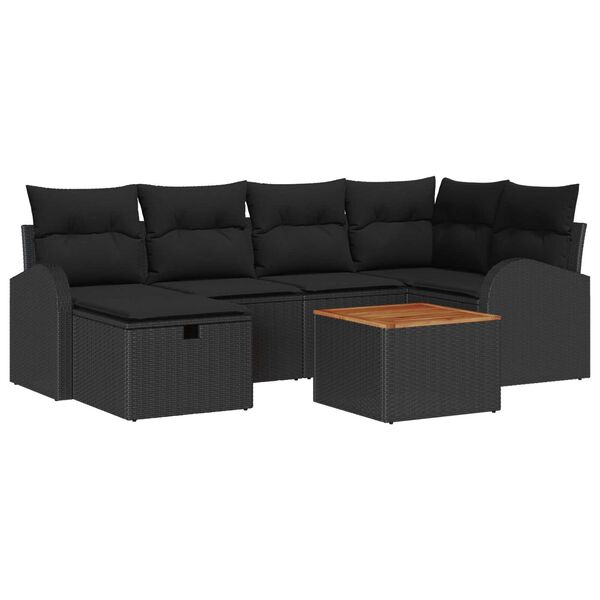 vidaXL Havesofa Sæt med pude med opbevaring 7 pcs Sort Poly rattan