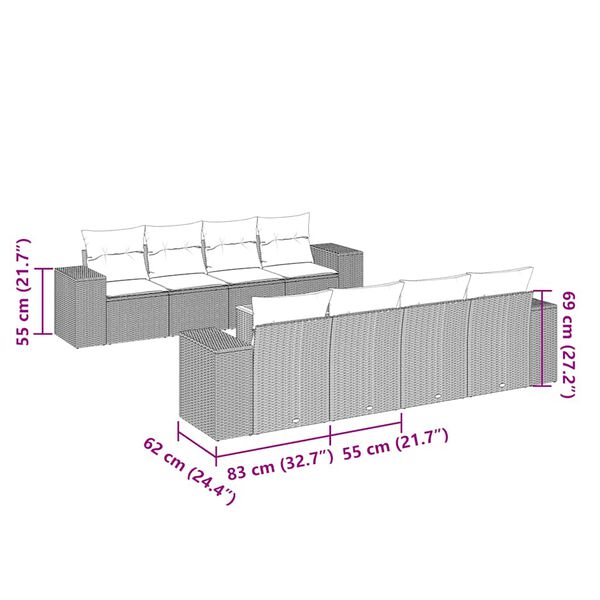 vidaXL sofas&aelig;t til haven 9 dele med hynder polyrattan sort