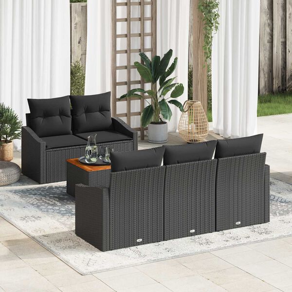 vidaXL Havesofa S&aelig;t med pude 6 pcs Sort polyrattan