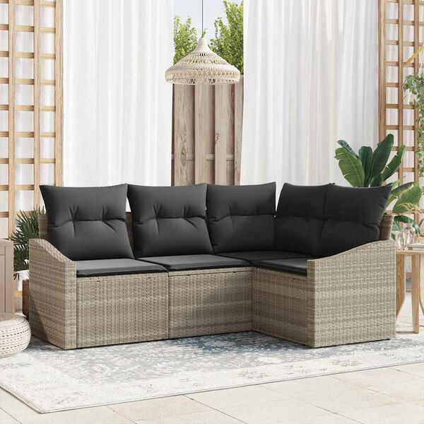 vidaXL Sofa S&aelig;t med pude 4 pcs Lysegr&aring; polyrattan