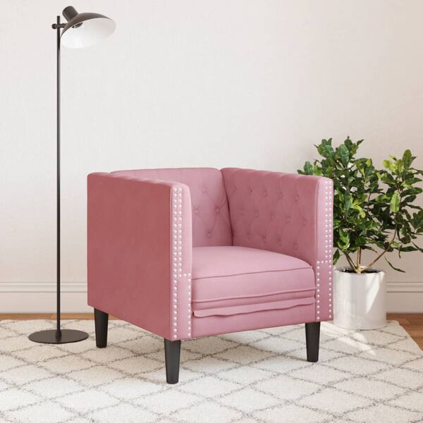 vidaXL Chesterfield-sofastol fløjl pink