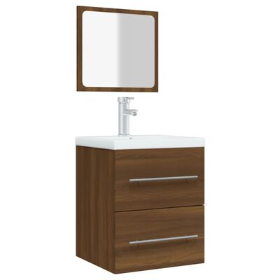 vidaXL badeværelsesskab + spejl 41x38,5x48 cm konstrueret træ brunt eg