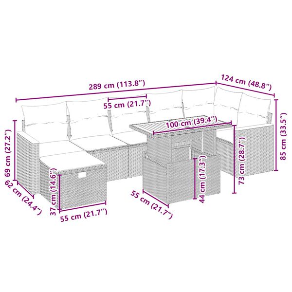 vidaXL sofas&aelig;t til haven 8 dele med hynder polyrattan beige