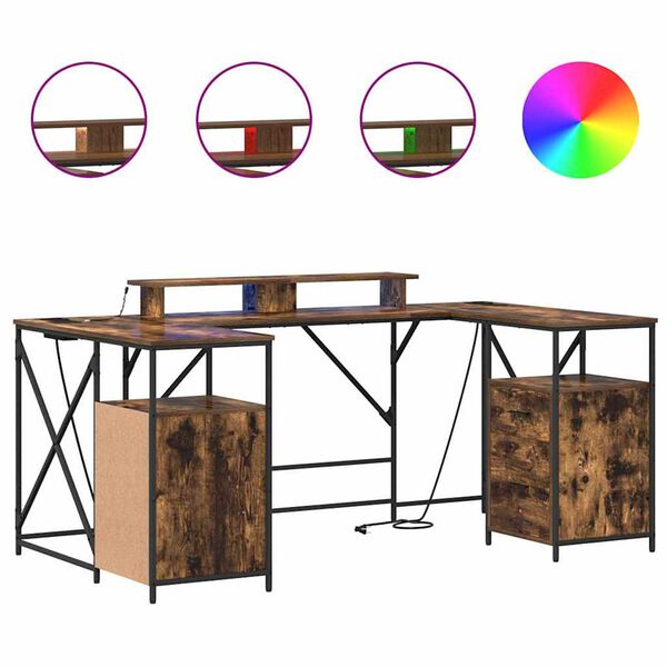 vidaXL Bord med skuffe R&oslash;get eg 182 x 101 x 87,5 cm Konstrueret tr&aelig;