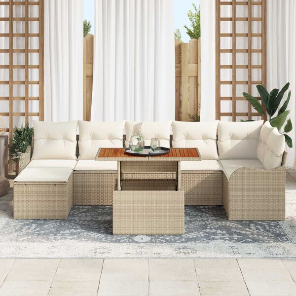vidaXL Havesofa S&aelig;t med opbevaring 8 pcs Beige Poly rattan