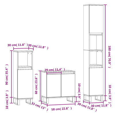 vidaXL badeværelsesskabe 3 dele konstrueret træ betongrå