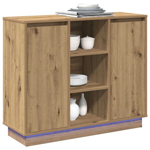 vidaXL LED Sideboard Artisan Egetr&aelig; 90 x 32 x 75 cm Konstrueret tr&aelig;