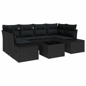 vidaXL Havesofa S&aelig;t med pude 7 pcs Sort polyrattan