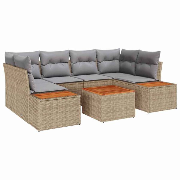 vidaXL Havesofa S&aelig;t med pude 7 pcs Beige Poly rattan