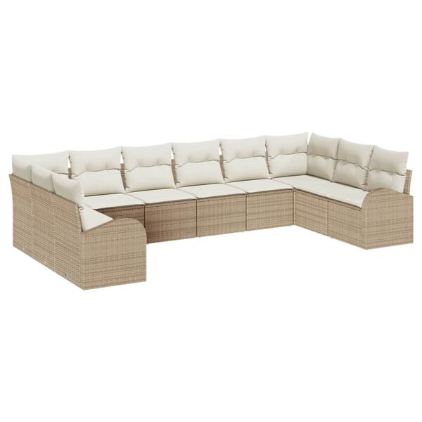 vidaXL Havesofa S&aelig;t med pude 10 pcs Beige og hvid polyrattan