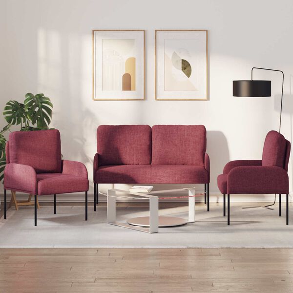 vidaXL Sofas&aelig;t med pude 3 pcs Vinr&oslash;d 115 x 56 x 80 cm Krydsfin&eacute;r