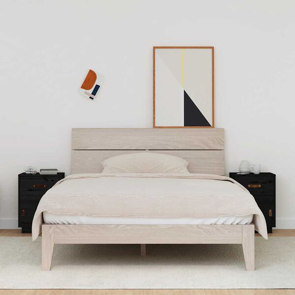 vidaXL sengeborde 2 stk. 40x34x55 cm massivt fyrretræ sort