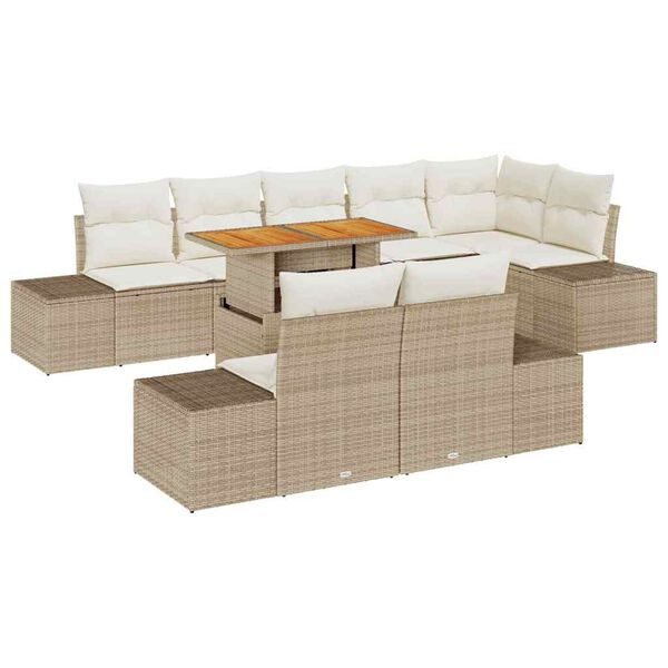vidaXL Havesofa S&aelig;t med opbevaring 9 pcs Beige Poly rattan