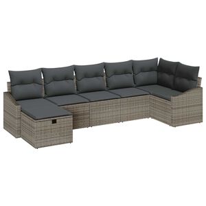 vidaXL Sofa S&aelig;t med pude med opbevaring 7 pcs Gr&aring; polyrattan