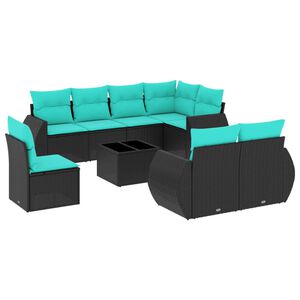 vidaXL havesofas&aelig;t med 9 dele og hynder sort polyrattan