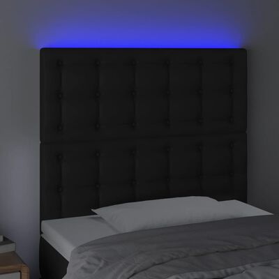 vidaXL sengegavl med LED-lys 100x5x118/128 cm kunstlæder sort
