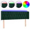 vidaXL sengegavl med LED-lys 147x16x78/88 cm fl&oslash;jl m&oslash;rkegr&oslash;n