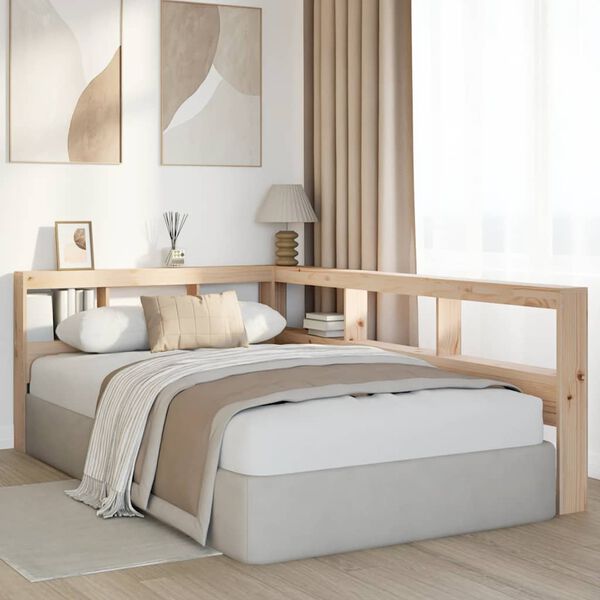 vidaXL bogreol hovedg&aelig;rde L-formet 120 cm massivt fyrretr&aelig;